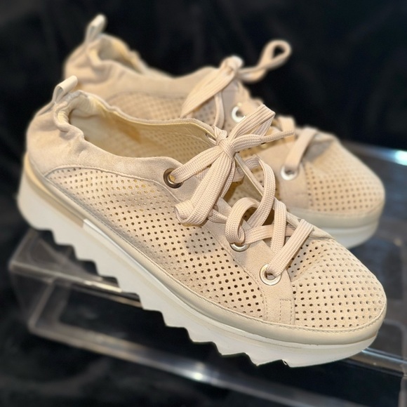 Softwaves Cream Platform Sneakers with Breathable Knit Upper - Picture 2 of 16